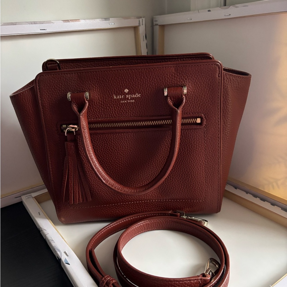 kate spade Rich Brown Pebbled Leather Satchel with Tassel